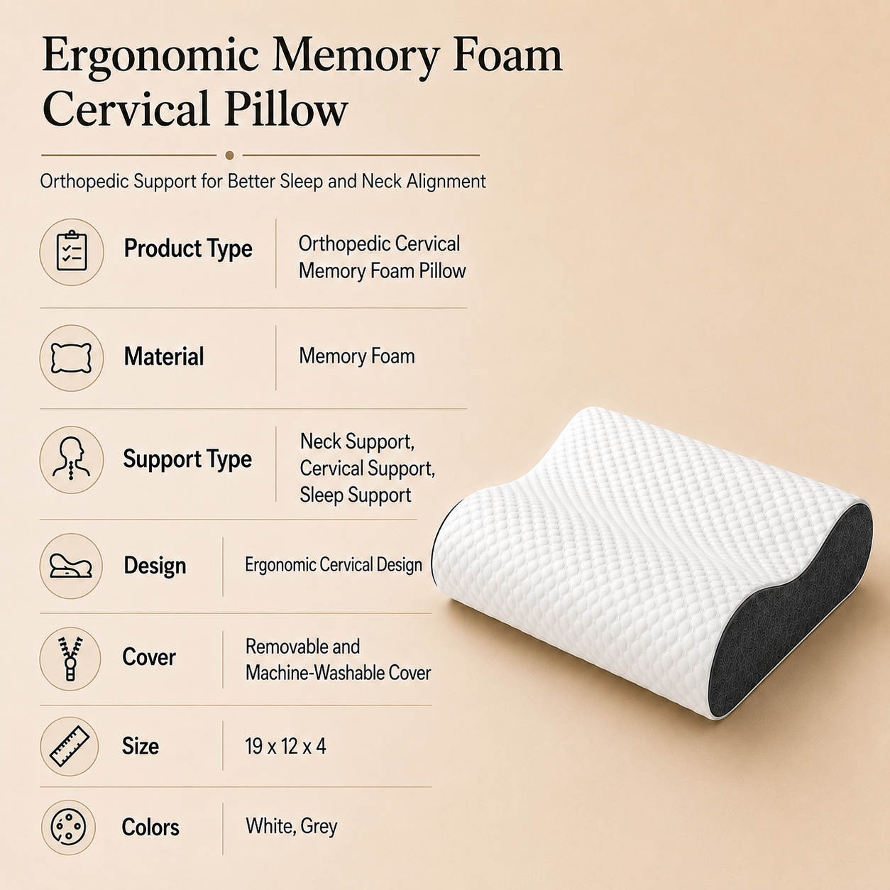 Ergonomic Memory  Foam Cervical Pillow